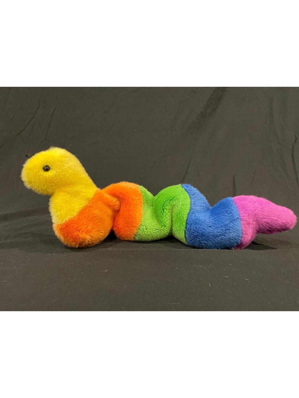 Vintage Rainbow Caterpillar Plush 1999 Colorful Stuffed Animal Bright Striped To